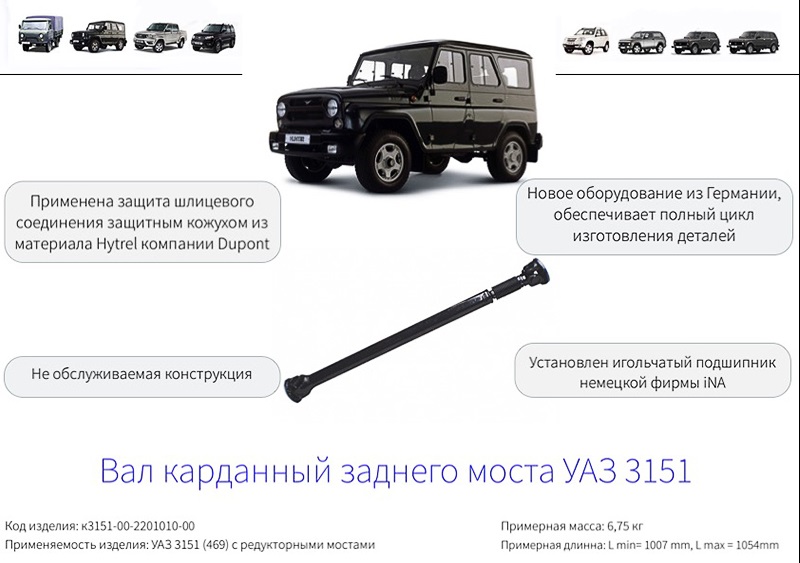 К3151-00-2201010-00 Вал карданный заднего моста УАЗ 3151( 469)