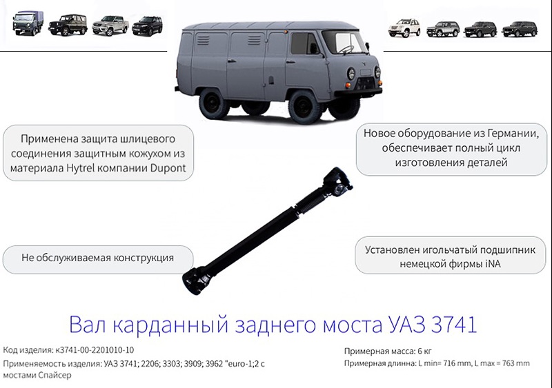 К3741-00-2201010-10 Вал карданный заднего моста УАЗ 3741 (452) мост "Спайсер".