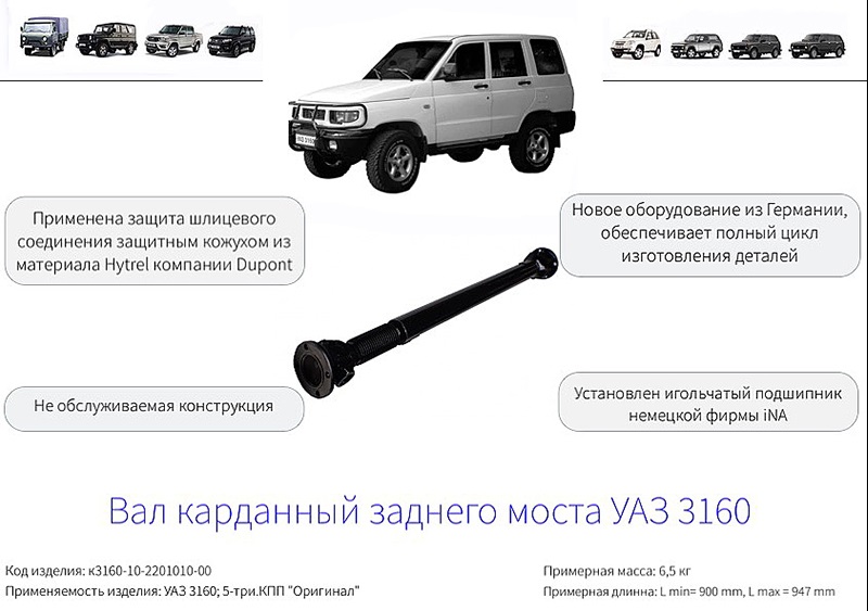 К3160-10-2201010-00 Вал карданный заднего моста УАЗ-3160